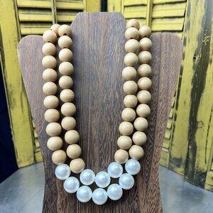 Catherine Malandrino Wood and Faux Pearl Beaded Necklace